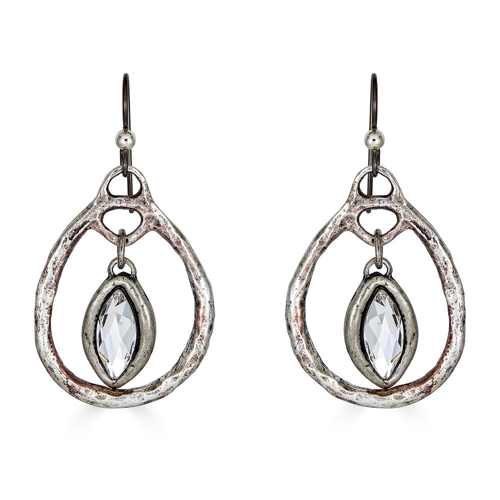 A pair of silver marquis crystal drop earrings.