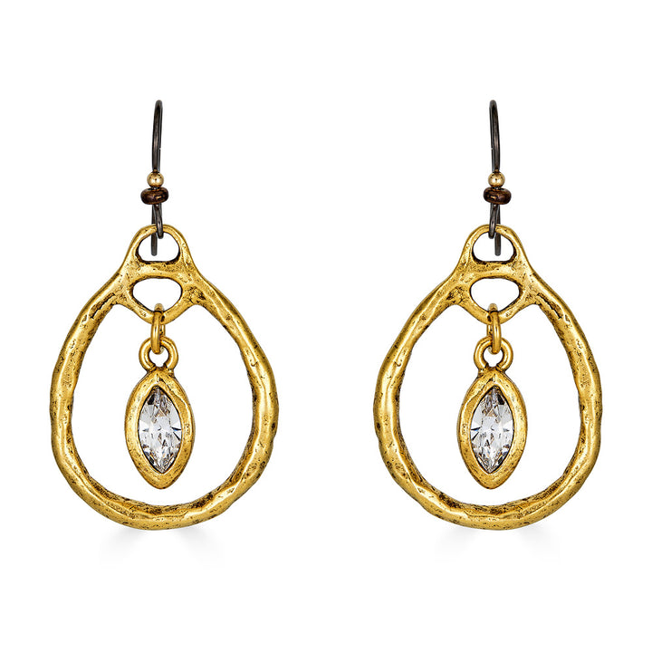 A pair of gold marquis crystal drop earrings.