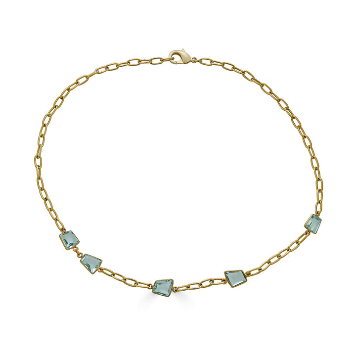 A paperclip chain with fancy cut asymmetrical quartz crystals