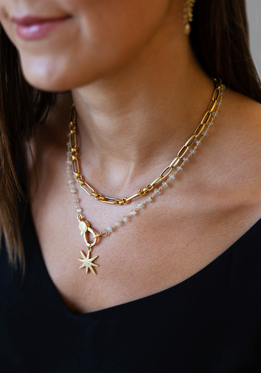 Moonstone necklace with pave star pendant