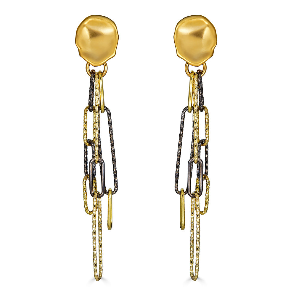 A rhodium and gold paperclip earring with a matte gold post earring