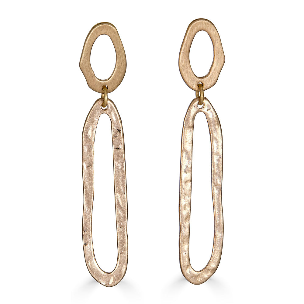 Hammered gold swirl with an oval cutout ear post.