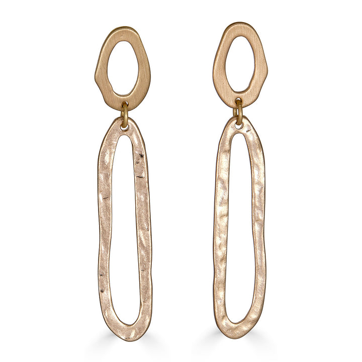 Hammered gold swirl with an oval cutout ear post.