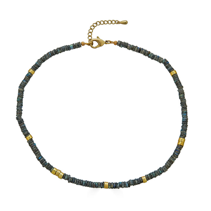 a labradorite bead necklace with brush gold accent beads