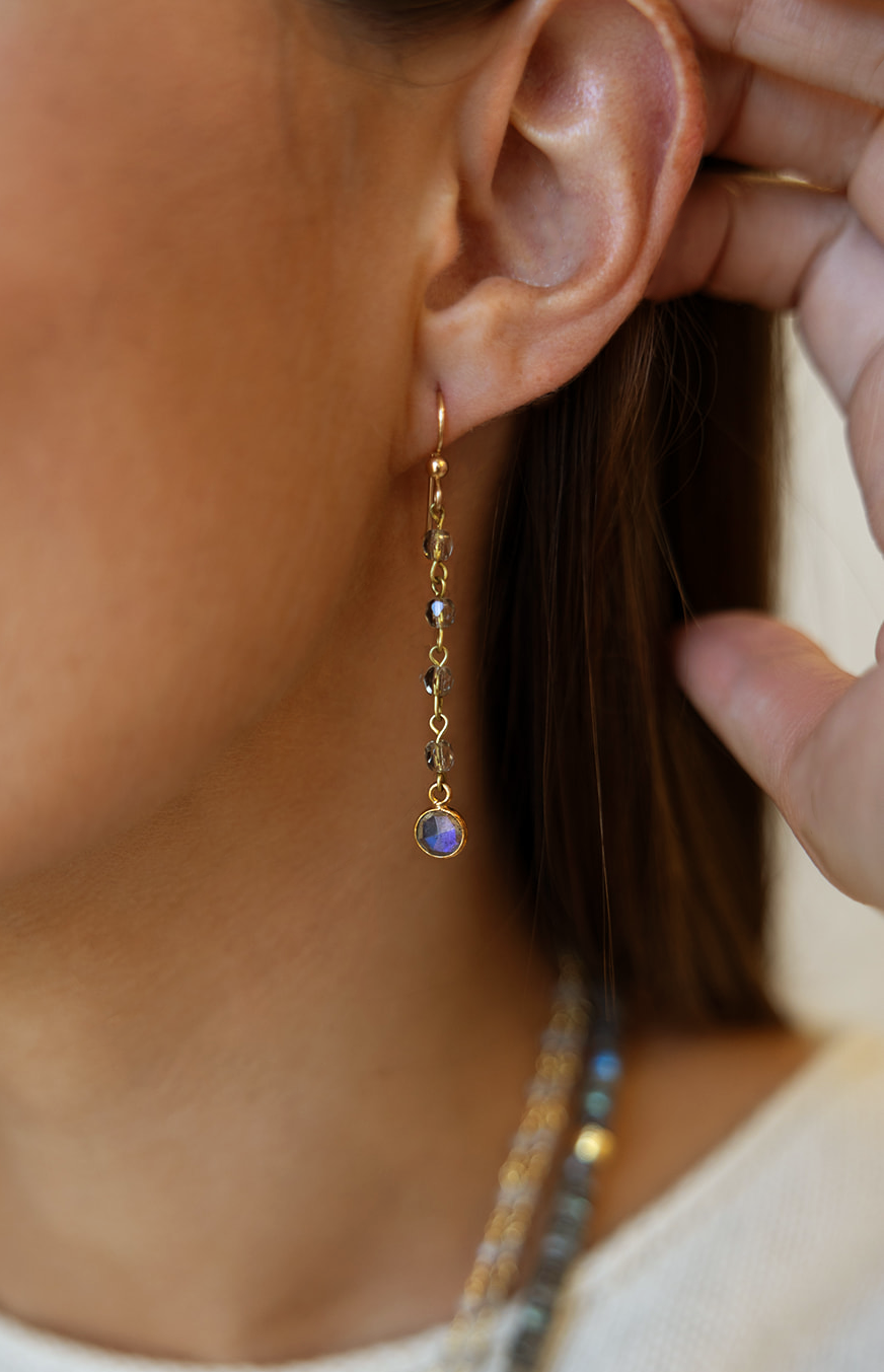 Labradorite Crystal Chain Gold Earrings