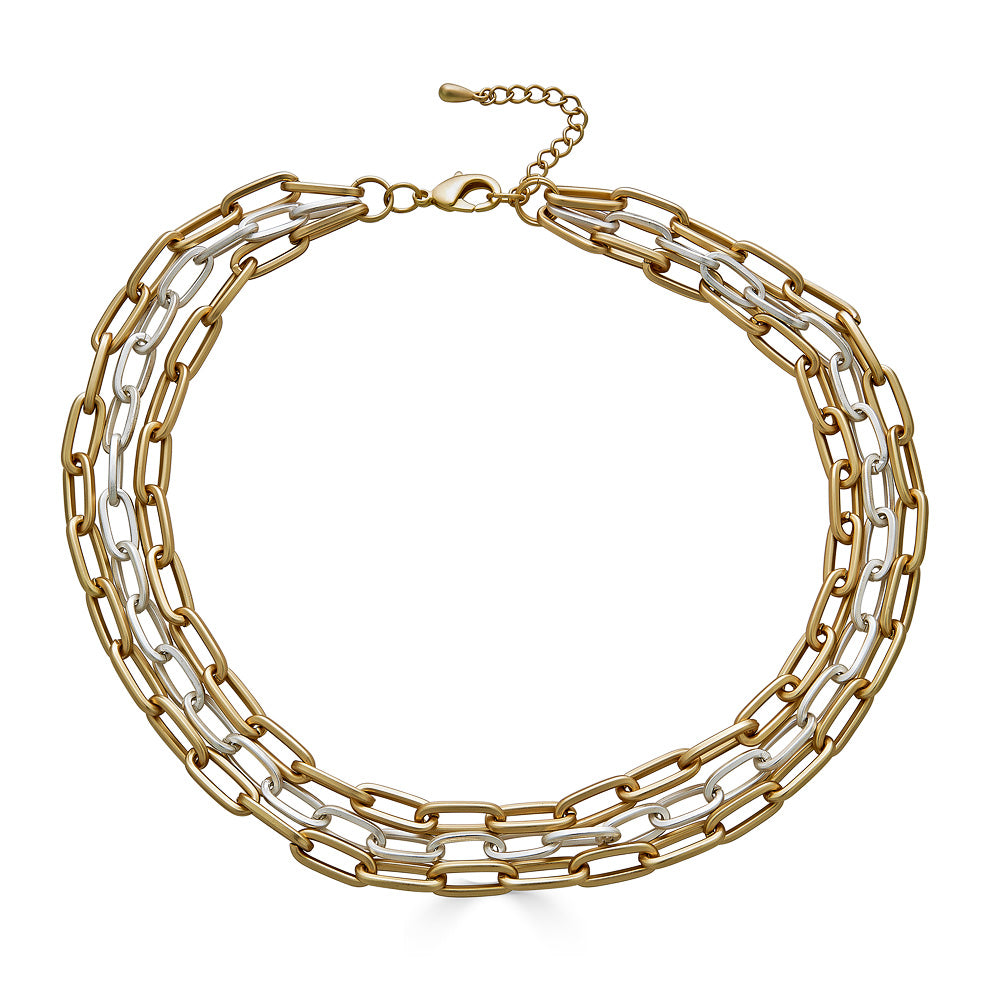 Paperclip Multi-Strand Chain Necklace in Gold Plated Silver