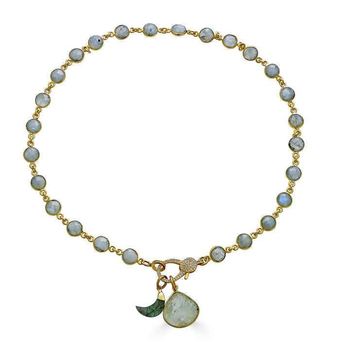 a moonstone necklace with labradorite moon