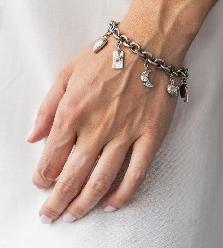 a silver charm bracelet