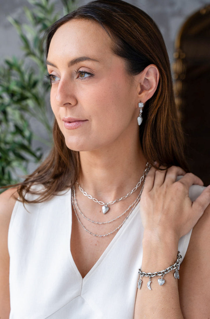 Two-strand silver chain necklace with faceted labradorite beads and adjustable clasp