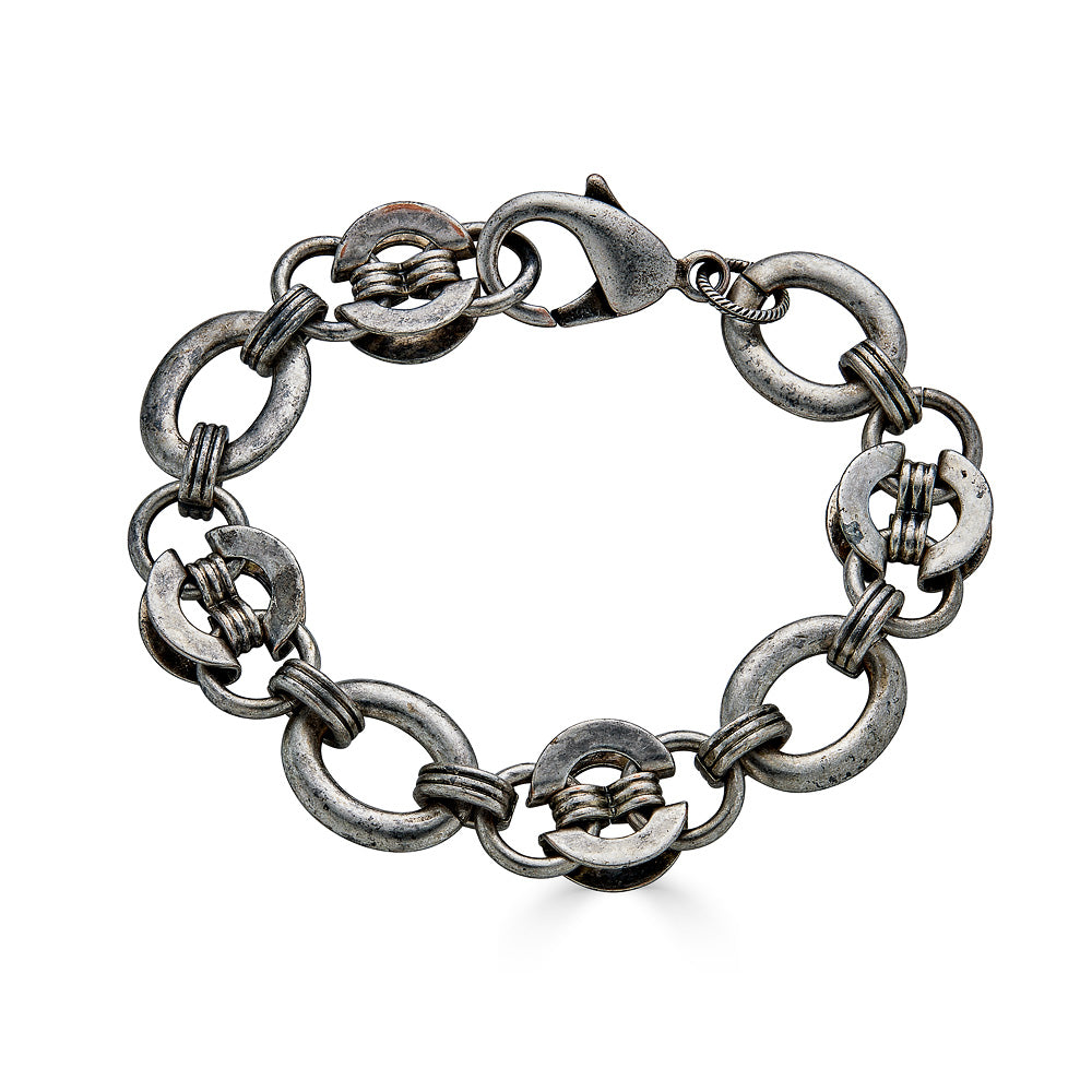 A silver mixed chain link chunky bracelet.