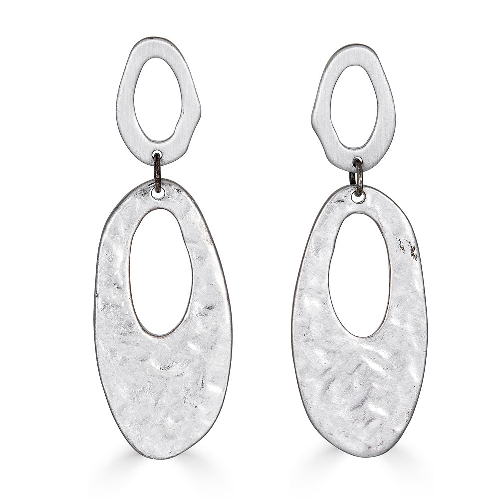 Matte Silver Oval Dangle Earrings