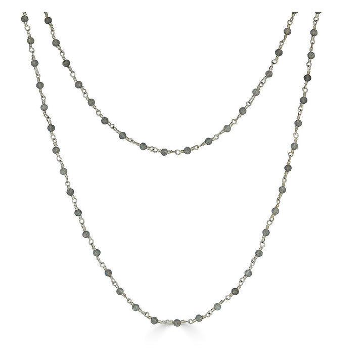 Two-strand silver chain necklace with faceted labradorite beads and adjustable clasp