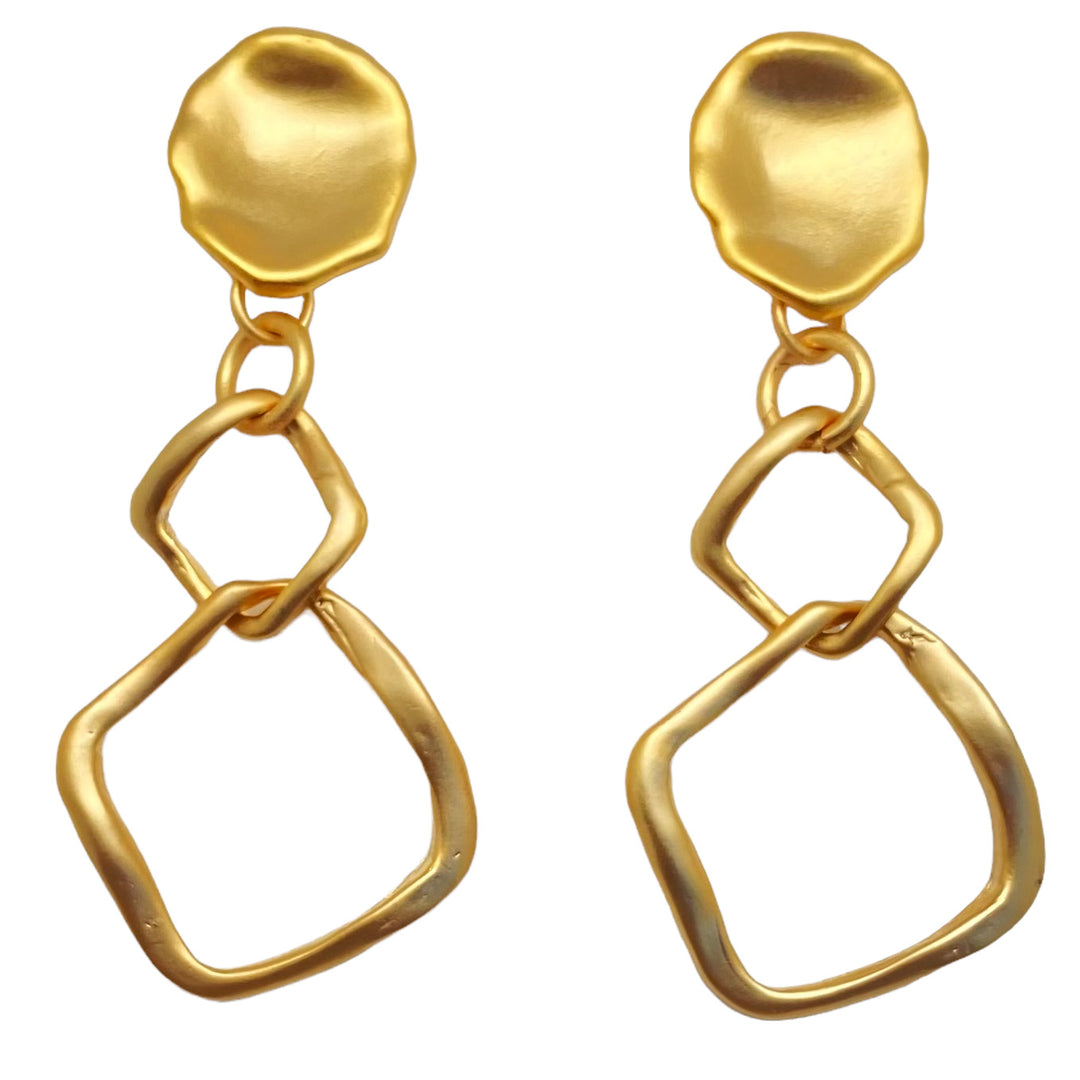 a nested square matte gold earring on a lotus leaf post