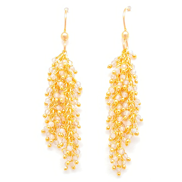 A pair of gold labradorite drizzle earrings.