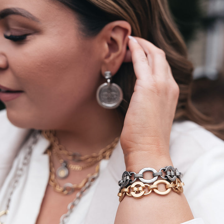 a silver mixed chainlink bracelet