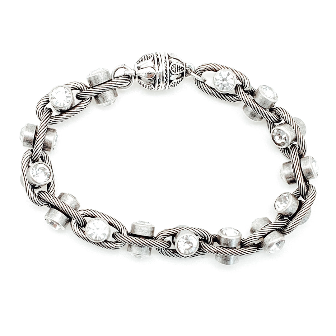 A vintage silver and crystal linkage chain bracelet.