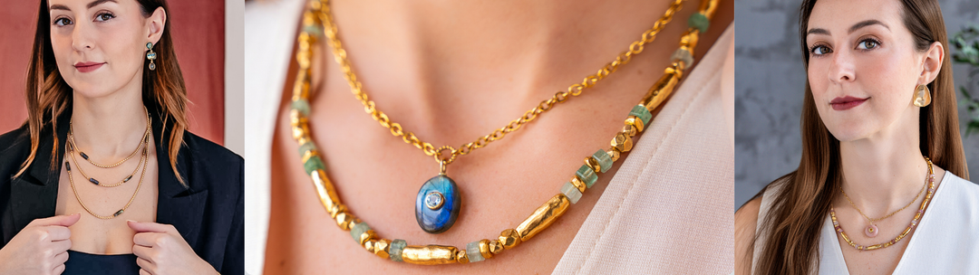 Women showcasing exquisite gemstone layering necklaces by Loni Paul Jewelry