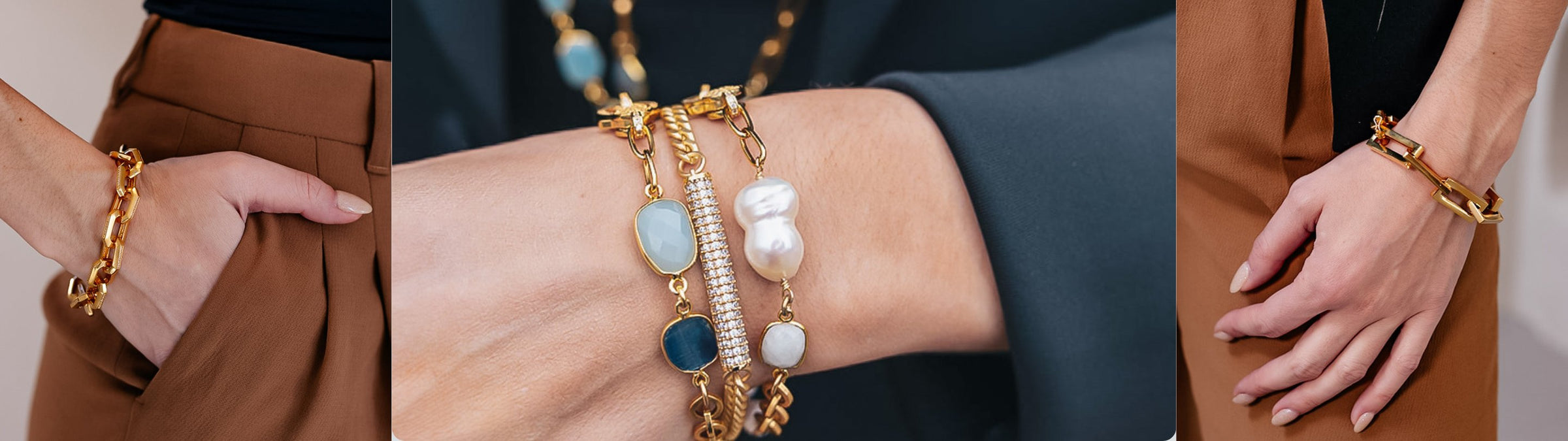 Header image showcasing an assortment of Statement Bracelets by Loni Paul, worn by women expressing their unique styles.