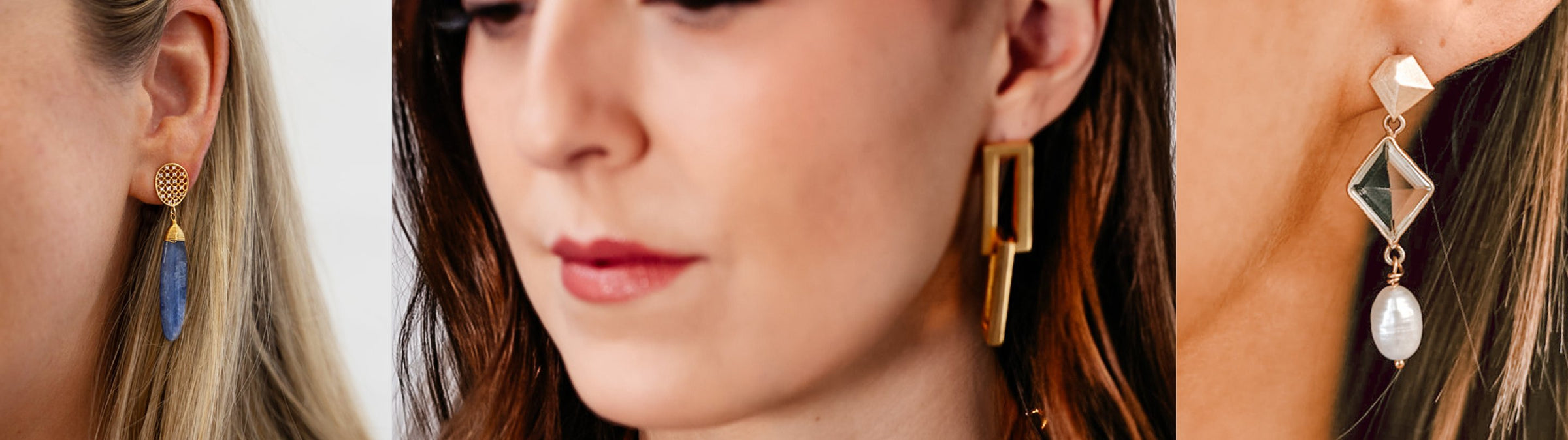 Collection header showcasing a variety of Loni Paul's Statement Earrings, modeled by women expressing their unique style.