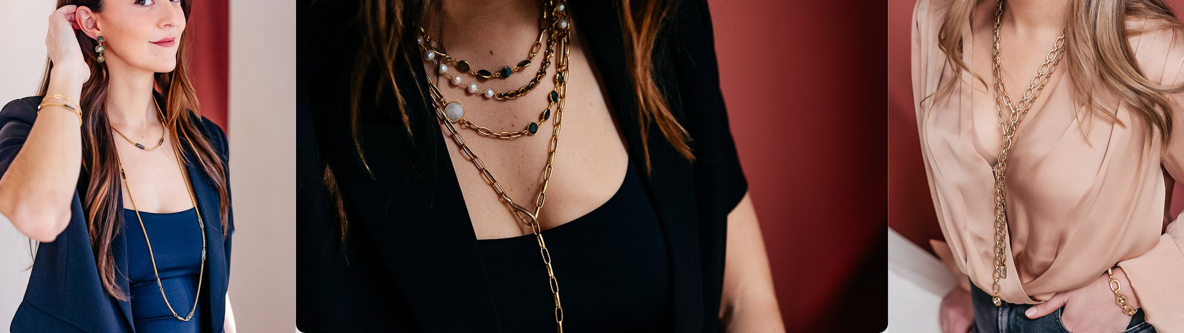 Women showcasing Loni Paul's exquisite long necklaces, adding elegance and charm to any outfit