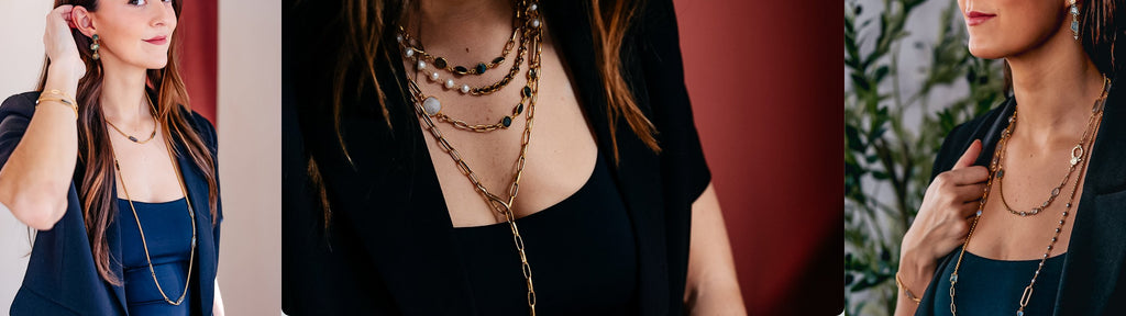 Women showcasing Loni Paul's exquisite long necklaces, adding elegance and charm to any outfit