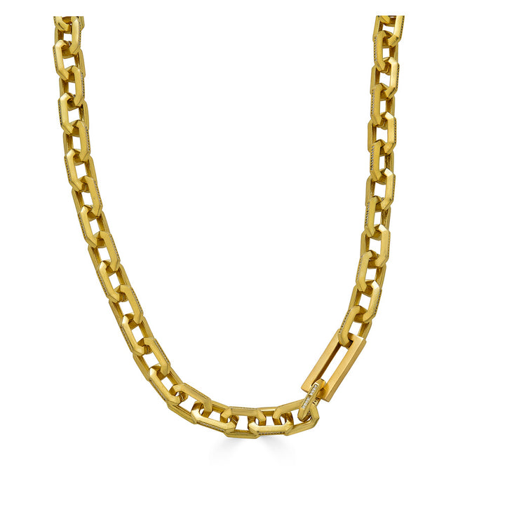 A chunky hexagon shaped link necklace with CZ detail on each link.