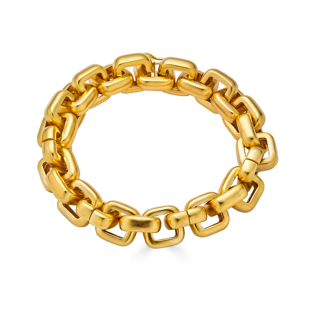 Chunky gold square link bracelet.