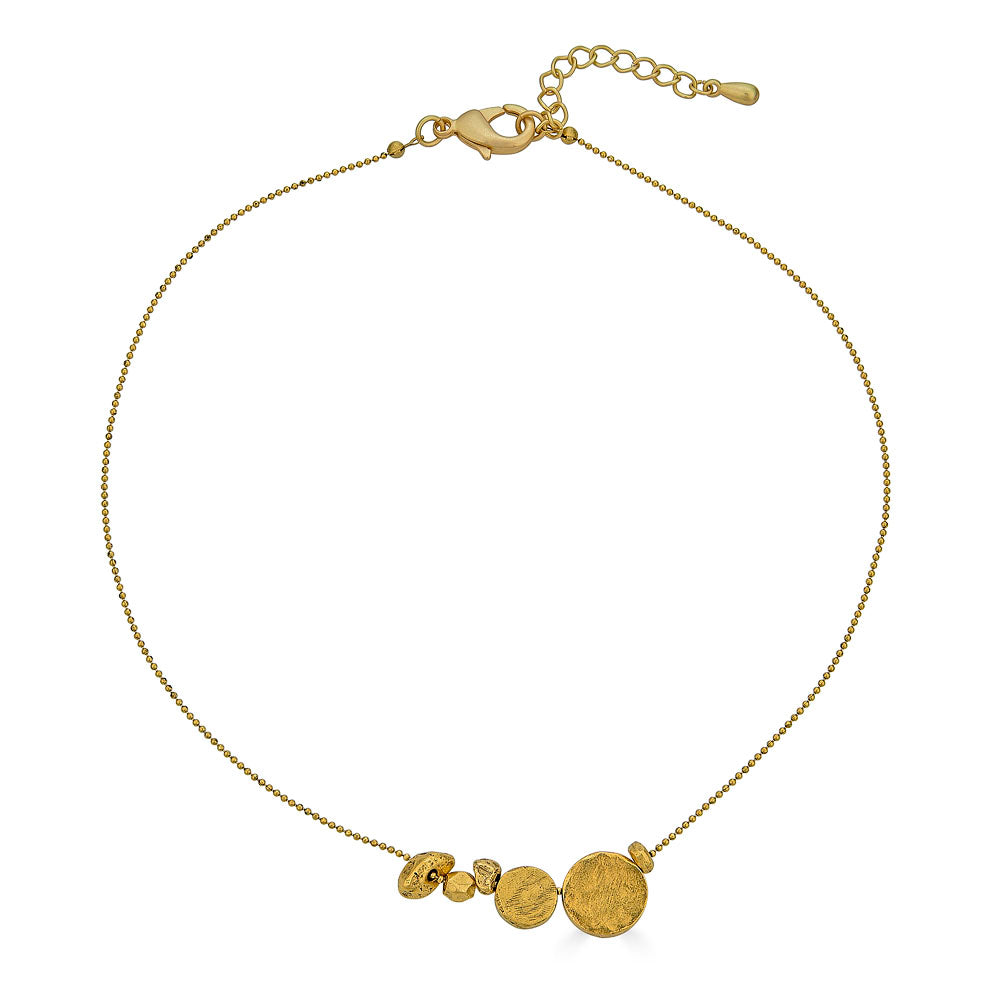 Gold necklace with asymmetrical round beads on a fine ball chain