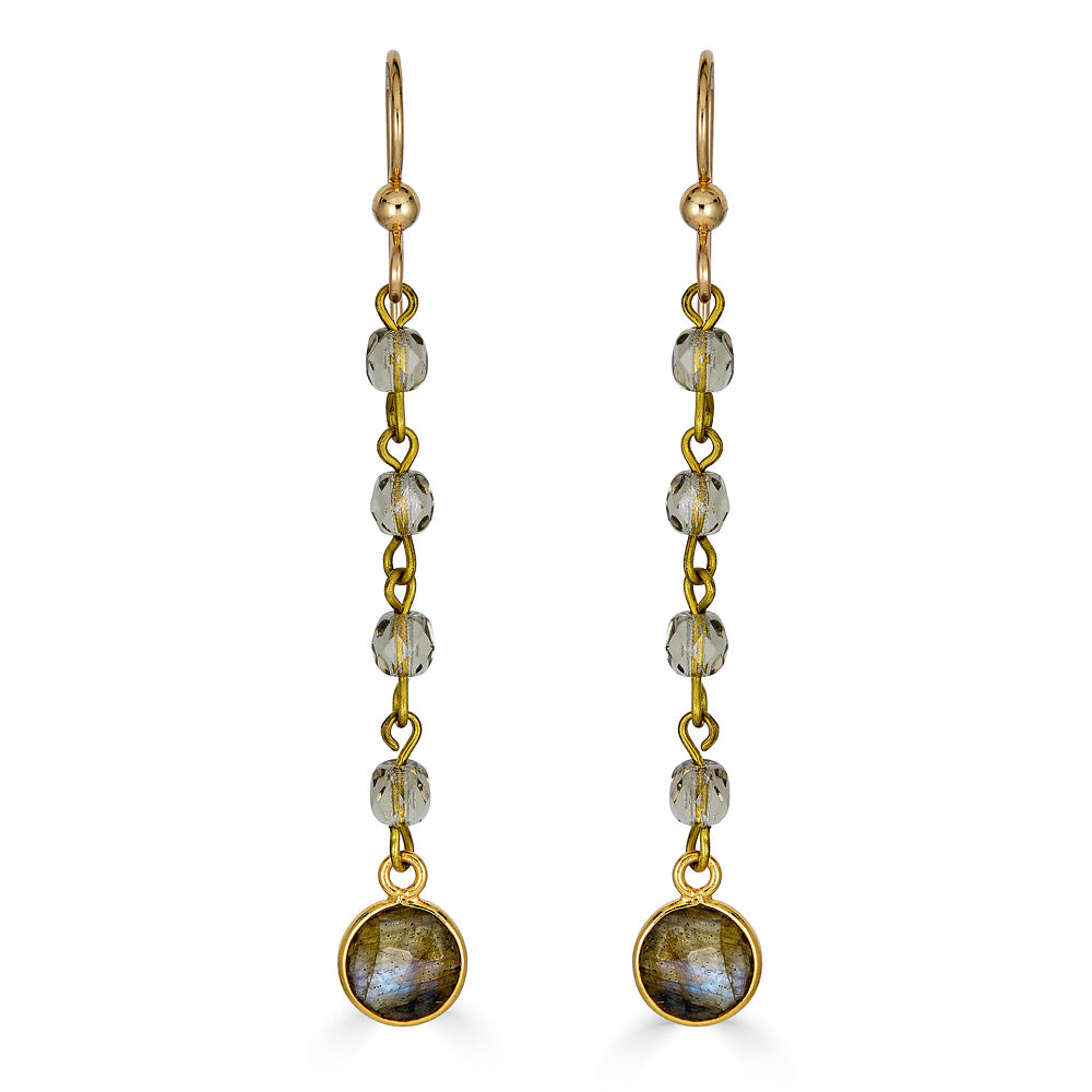 Labradorite Crystal Chain Gold Earrings