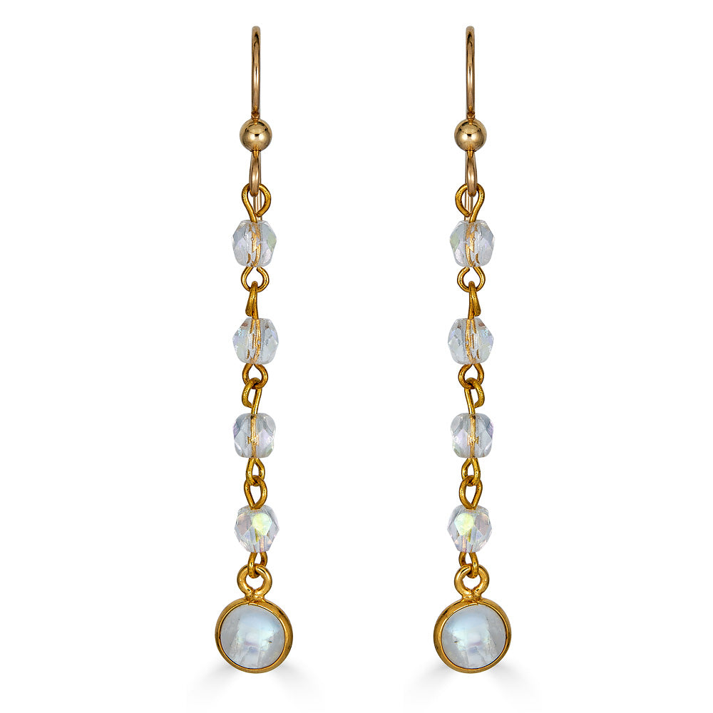 Moonstone Crystal Chain Gold Earrings