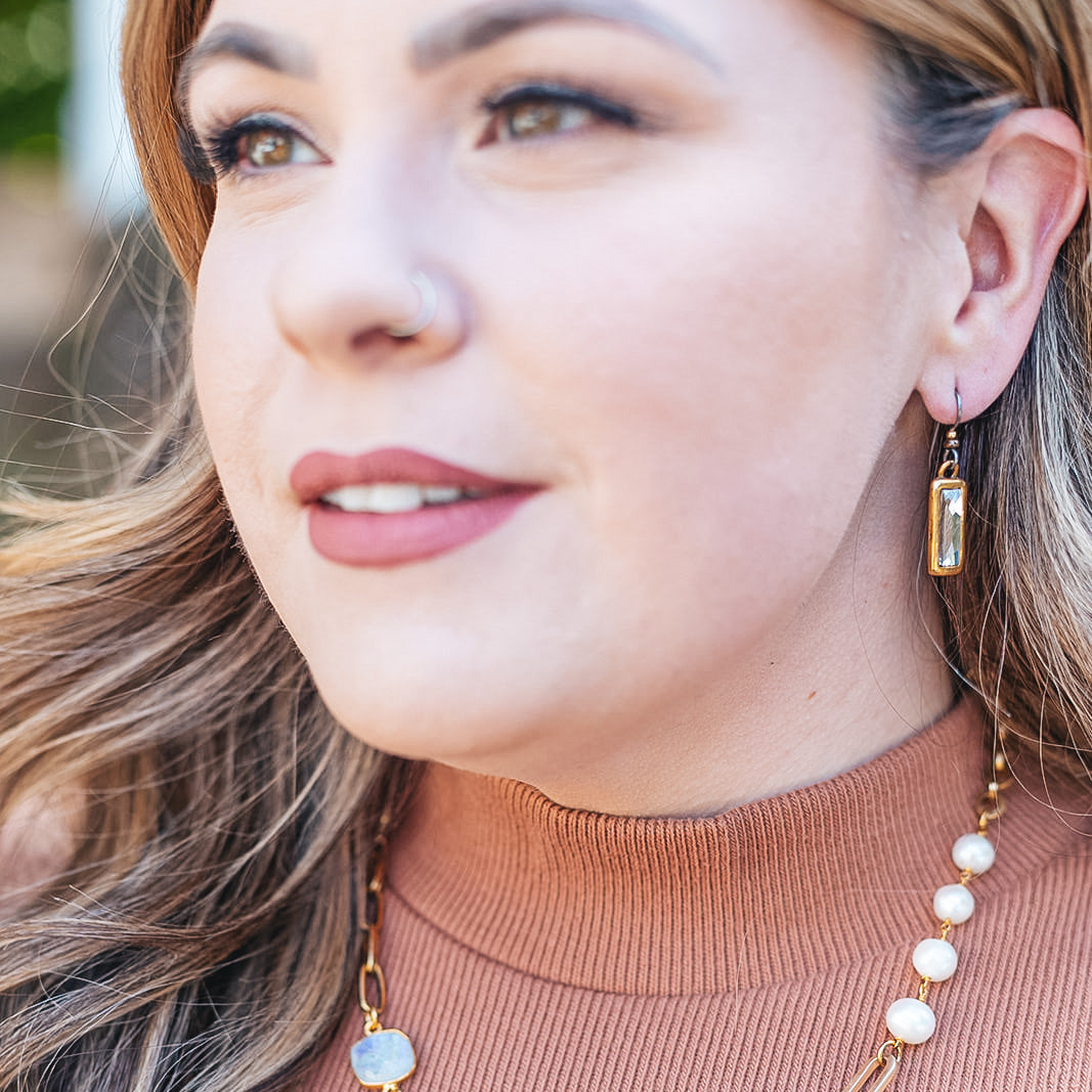 Silver Rectangular Crystal Earrings