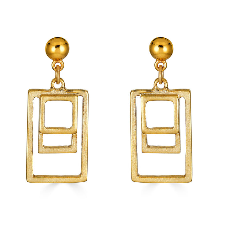 A nested rectangle matte gold post earring