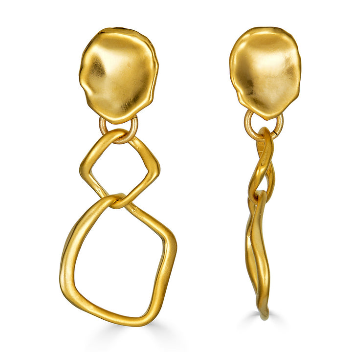 A nested square matte gold earring on a lotus leaf post