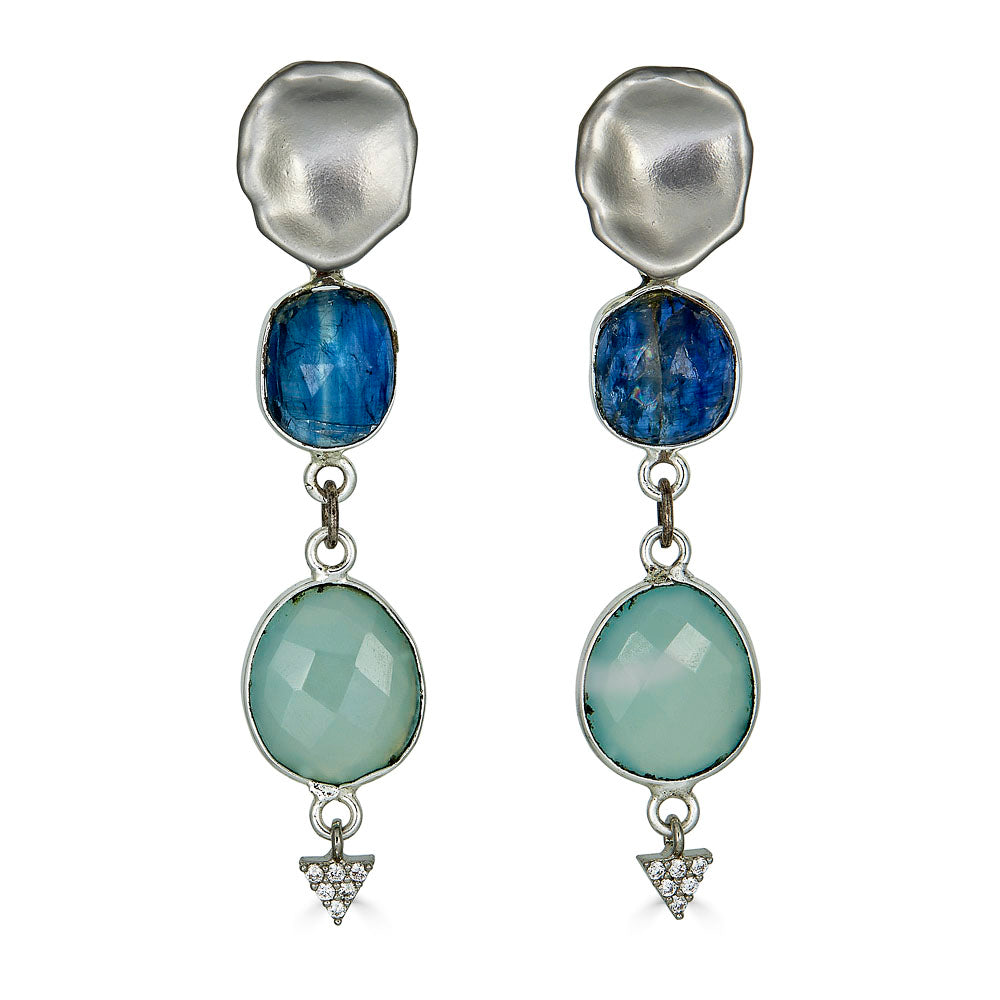 Silver kyanite and aquamarine earrings.