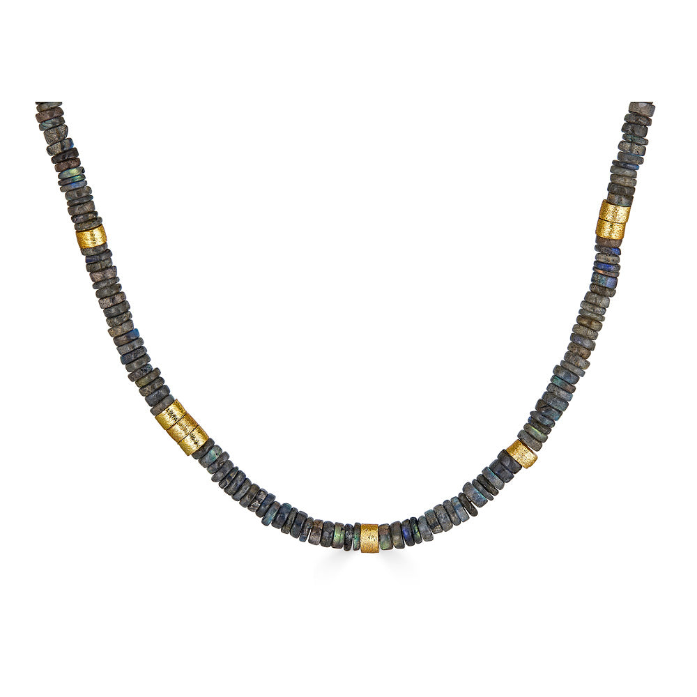 a labradorite bead necklace with brush gold accent beads