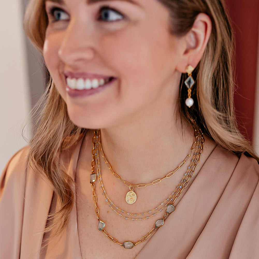 a delicate two strand labradorite bead necklace.