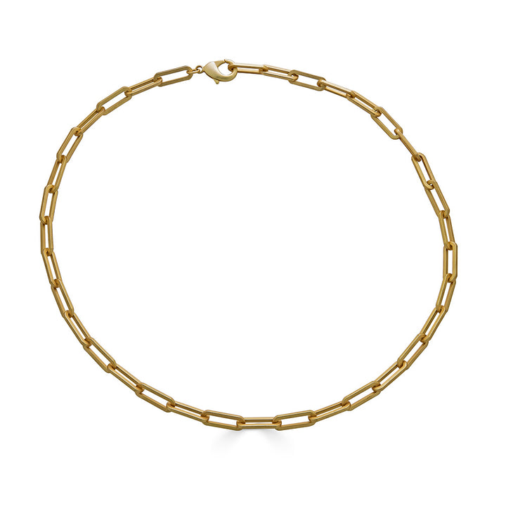 A matte gold paperclip layering chain