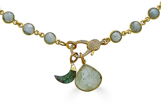 a moonstone necklace with labradorite moon