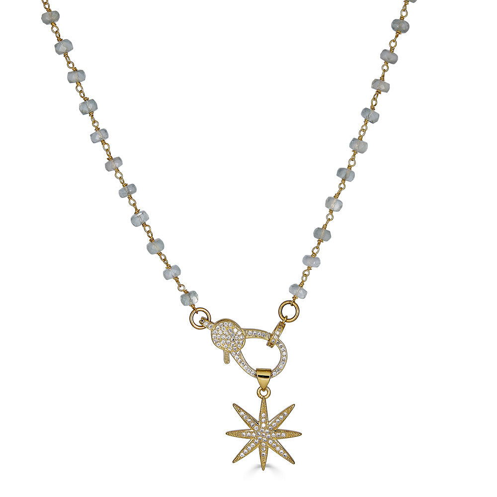 Moonstone necklace with pave star pendant