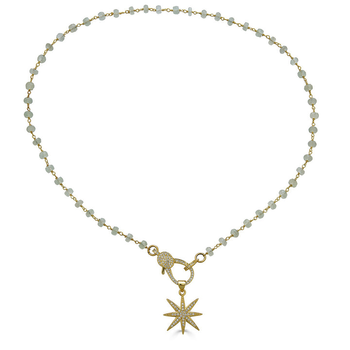 Moonstone necklace with pave star pendant