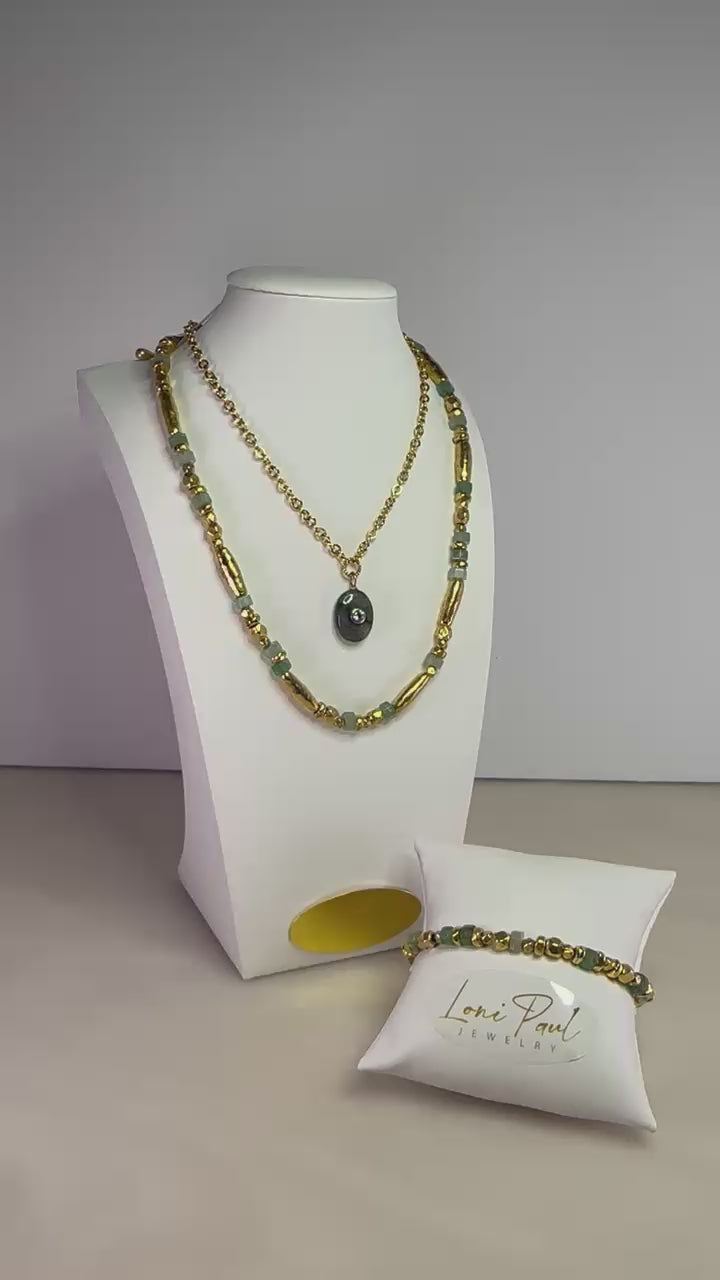 Green and Yellow Multi Gemstone Drop Earrings