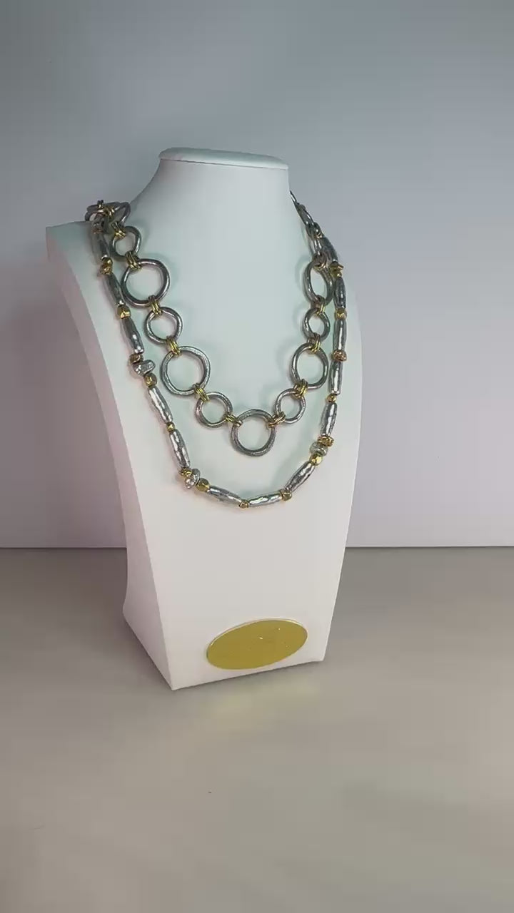 Mixed Metal Rectangle Bead Bracelet