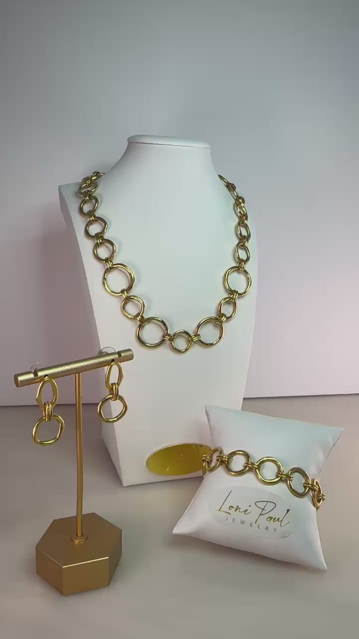 Gold  Sculpted Circle Necklace