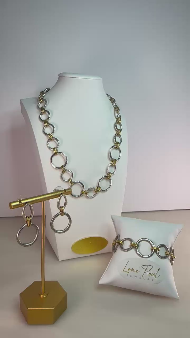 Mixed Metal Sculpted Circle Necklace