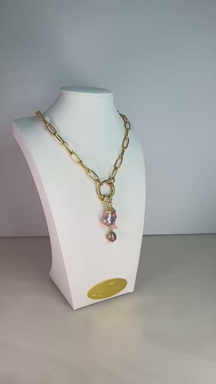 Pink and Yellow Multi Gemstone Drop Earrings