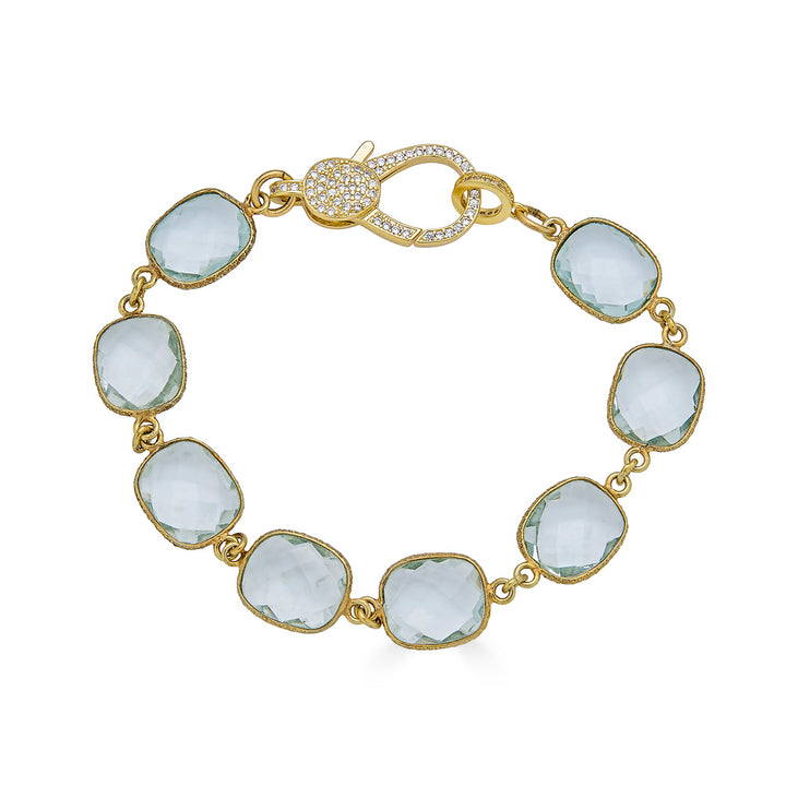 A quartz crystal bracelet with textured bezel edges