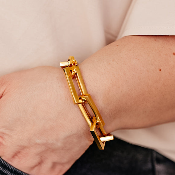 A chunky rectangle link bracelet.