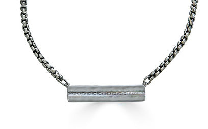 A silver bar with CZS venetian box chain necklace.