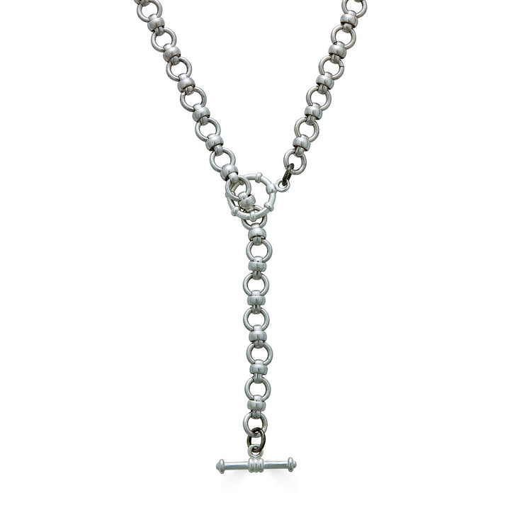 A matte silver mariner chainlink necklace or bracelet.