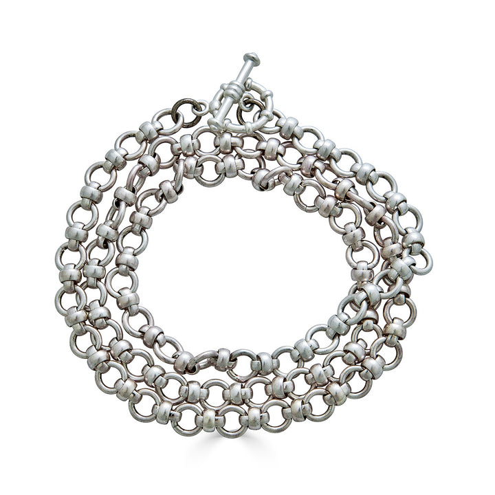 A matte silver mariner chainlink necklace or bracelet.